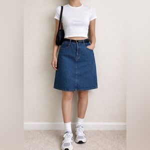 Vintage 90s Denim Skirt • Made in USA • High Waist Minimalist • Size 32
